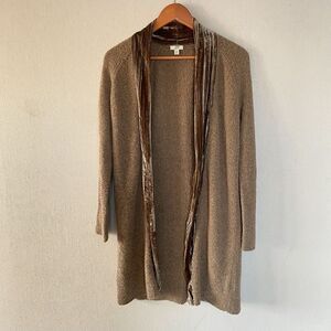 J Jill Open Front Cardigan Sweater Duster Brown Merino Wool Blend XS Lagenlook